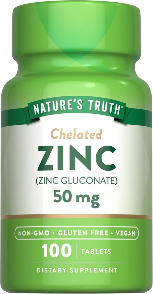 Naturens sannhet Chelated Sink 50 mg tabletter - 100 ct, pakke med 2