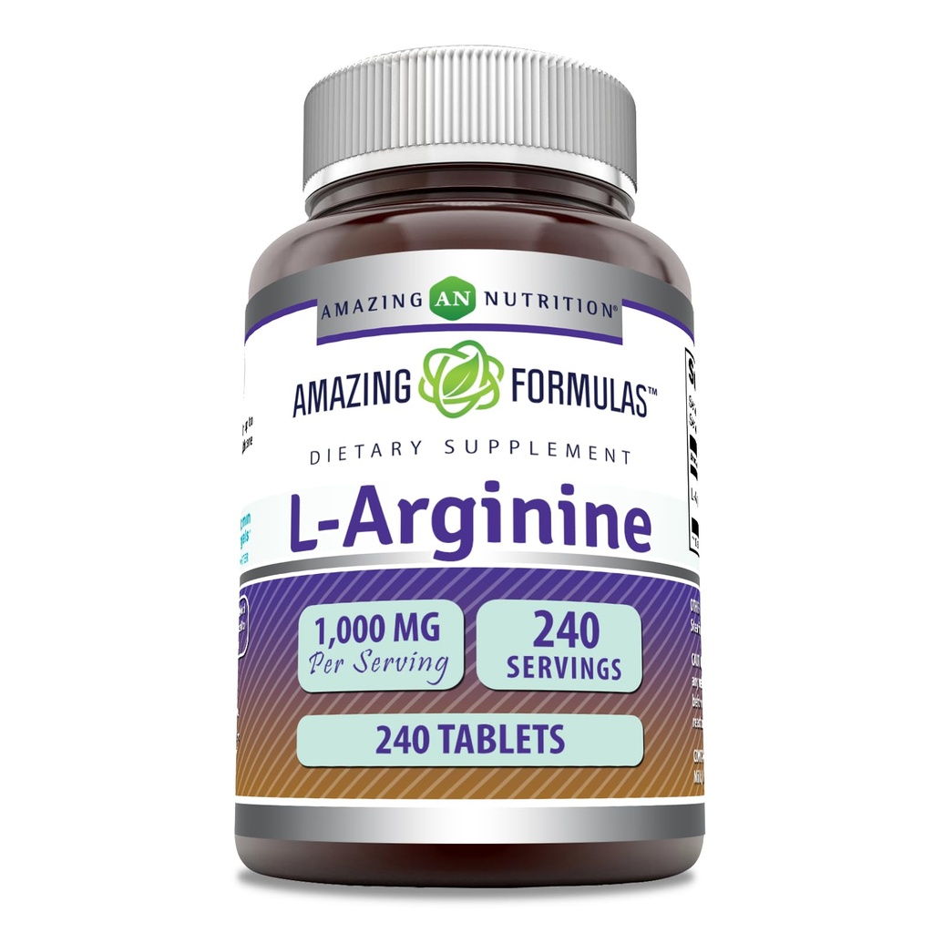Amazing Formler L-Arginine 1000mg Tabletter | Aminosyre Supplement for kvinner og menn | Ikke-GMO | Glutenfri | laget i USA (240 Count)