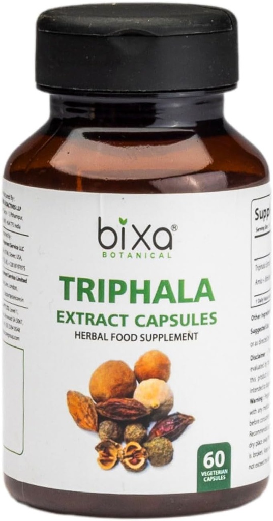 Bixa BOTANICAL Ayurvedic Natural Herbal Supplement Tripala Extract Capsule for sunn digestion og absorpsjon av næringsstoffer (Amla + Haritaki + Bibhitak) (60 greve (pakke med 1))