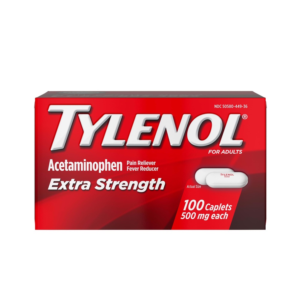 Tylenol ekstra styrke smerte lindring piller, Acetaminophen 500mg kapler, smertefri og feber Reduser medisin for hodepine, ryggsmerter, tannsmerter og mindre ledgikt, 100 greve flaske