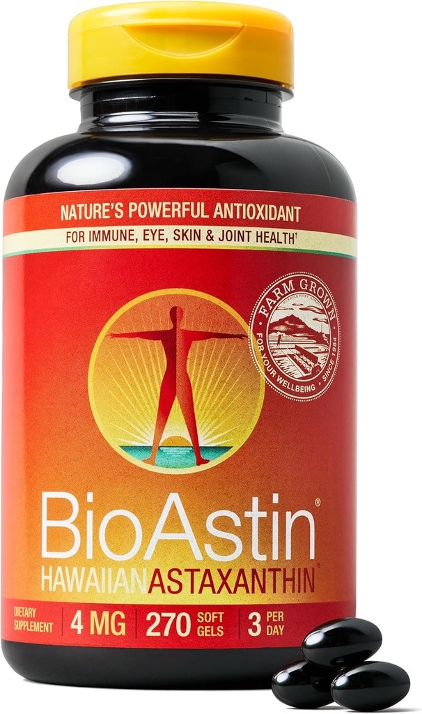Nutrex Hawaii BioAstin Hawaii Astaxanthin - 4 mg, 270 Softgels - Farm-Direct Premium Antioksidant Supplement for å støtte øye, hud, felles og immunsystem helse -Non-GMO & Glutenfri