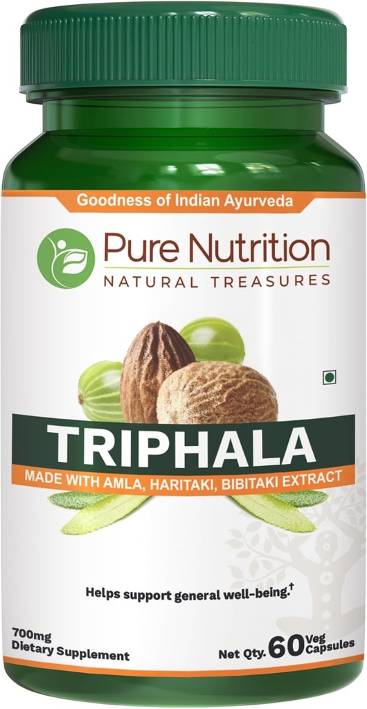 Pure Nutrition Triphala Extract 700 mg - 60 Caps (ekstract Equiv. til 1900 mg Triphala frukt pulver) Ikke GMO | En gang daglig | 60 dagers forsyning.