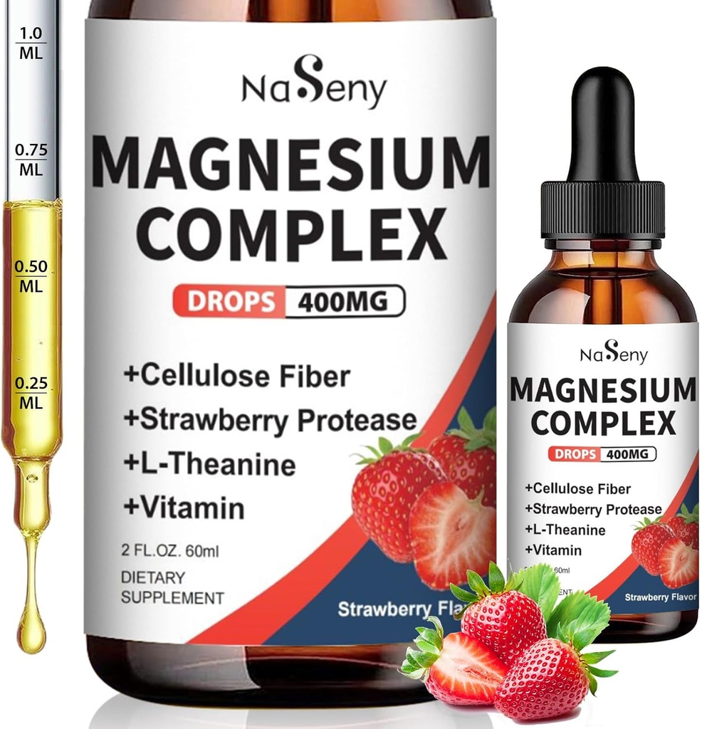 Magnesium Glycinate flytende 400mg, høy absorpsjon Magnesium kompleks smidige med vitamin B6, D, C å støtte søvn, muskel, nerve helse, ikke-GMO glutenfri vegan (2 Fl Oz / Strawberry)