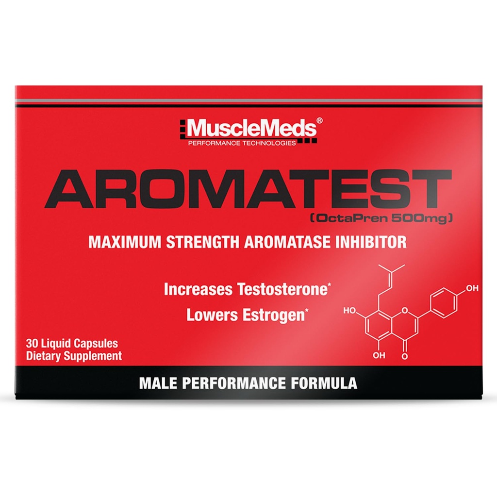 MuscleMeds AROMATEST Testosteron Booster & Aromatase Inhibitor, reduserer estrogen, støtter muskelbygging og styrke, anti-aldring hormon erstatning for menn, 30 flytende caps