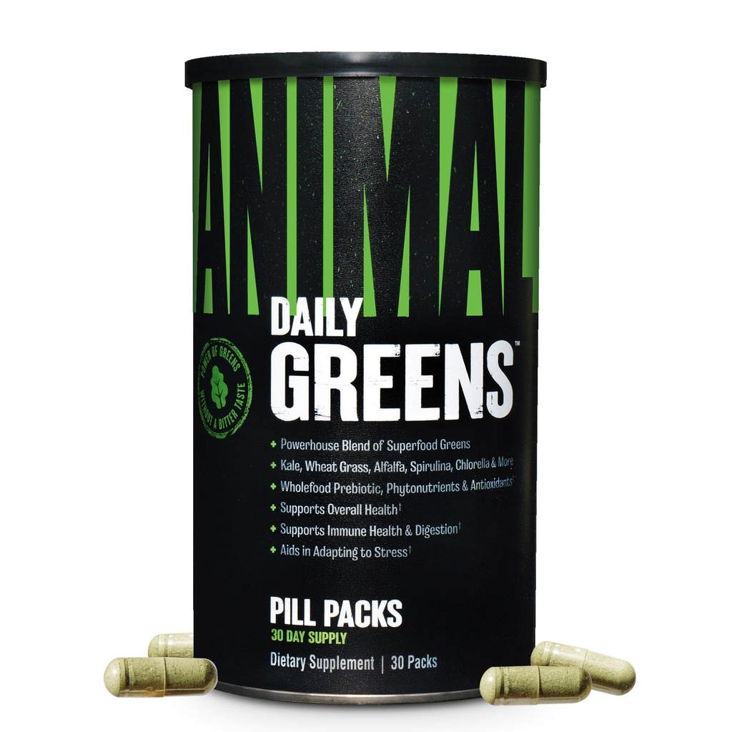 Animal Daily Greens Pillepakker - Kale, hvetegras, Alfalfa og mer - Beleilig prebiotisk og probiotisk Superfood Blend for overlegen digestion, Gut helse og immunitet for menn og kvinner - 30 dagers forsyning