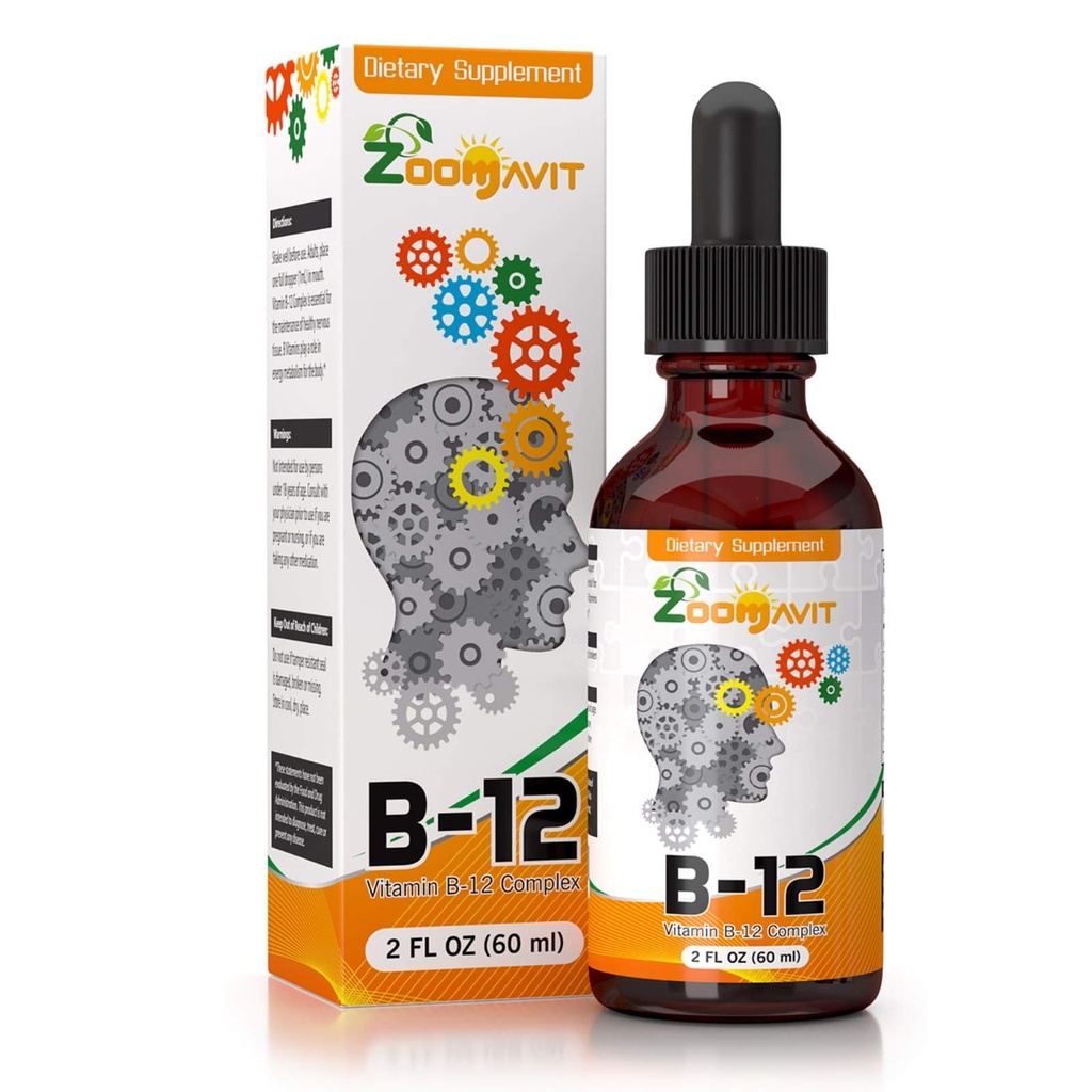 Vitamin B-kompleks flytende dråper med rask absorpsjon - Super B flytende kompleks vitaminer B2, B3, B5, B6 & B12 - Naturlig energiøkning, mental fokus og sunn immunsystem