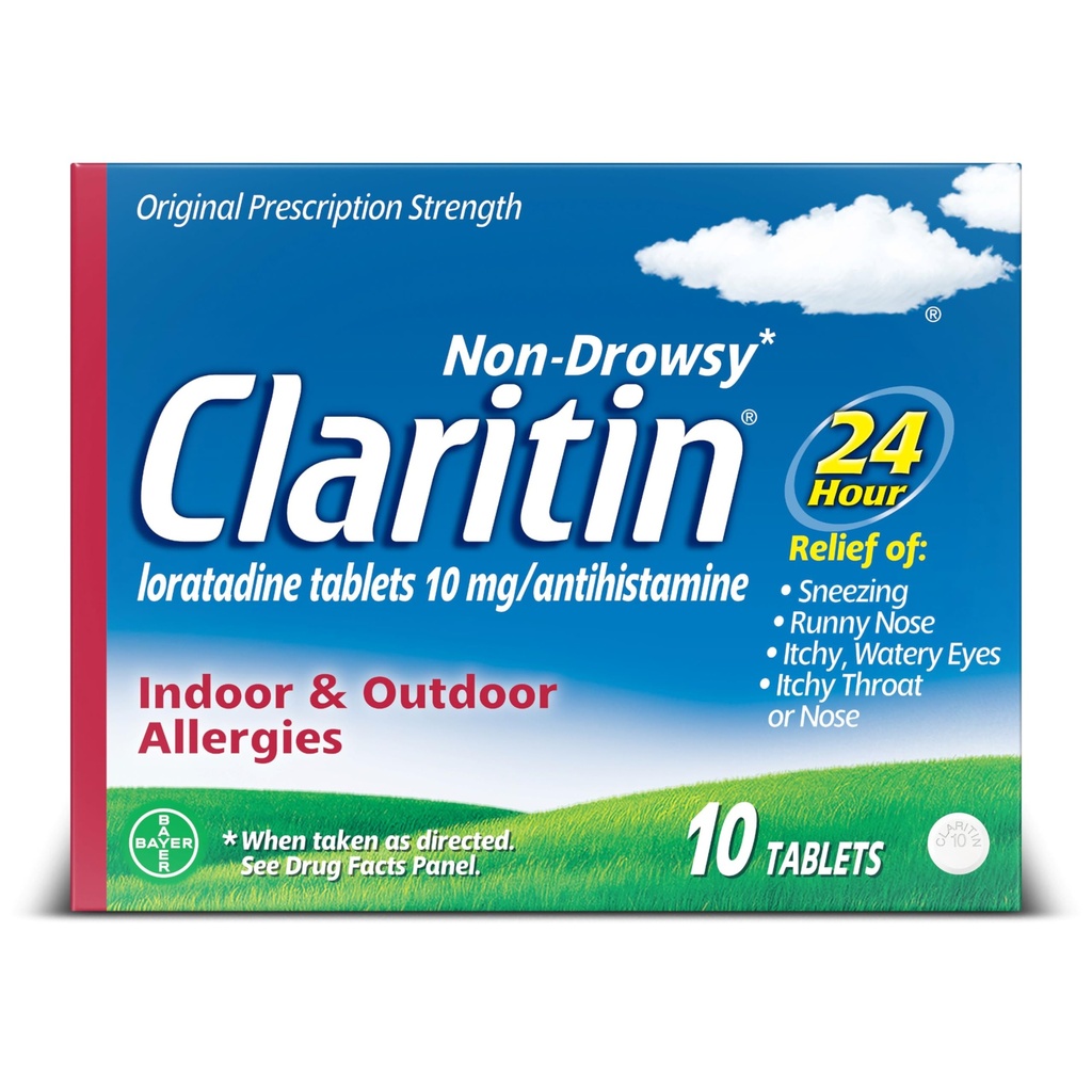 Claritin 24 HR Non Drowsy Allergi medisin, Loratadin antihistamin tabletter, 10 Ct