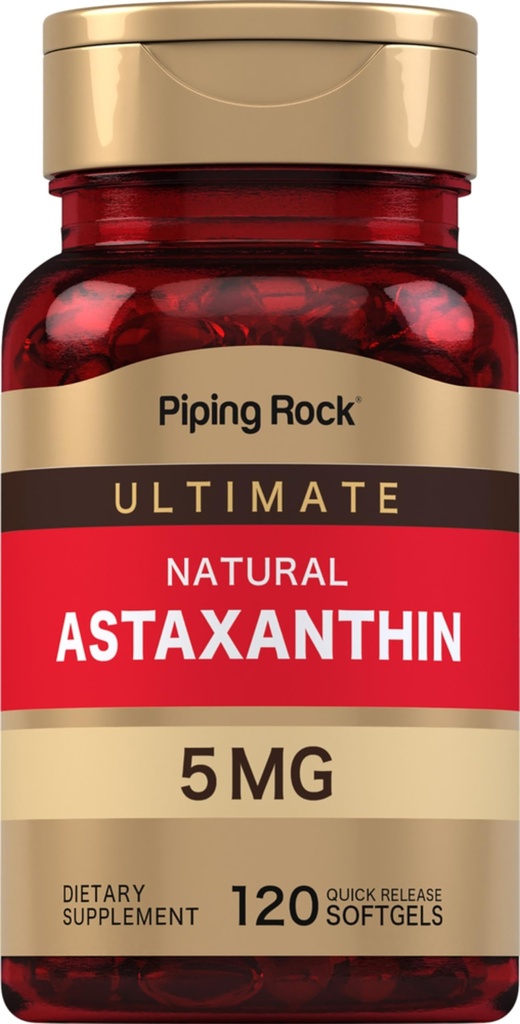 Piping Rock Astaxanthin Supplement 5 mg | 120 Softgel Kapsler | fra Hematococcus Pluvialis Algae Extract | Ikke-GMO, Glutenfri