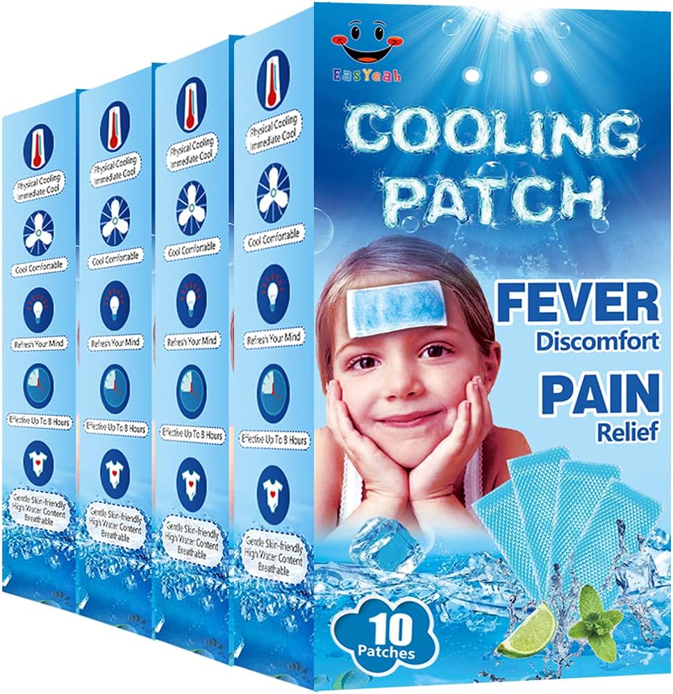 40 ark EasJa Kjølelapper for Feber Discomfort & Smerte Relief, Kjøle lindring Fever Reduser, Soothe hodepine smerte, 10 greve per boks (4 bokser)