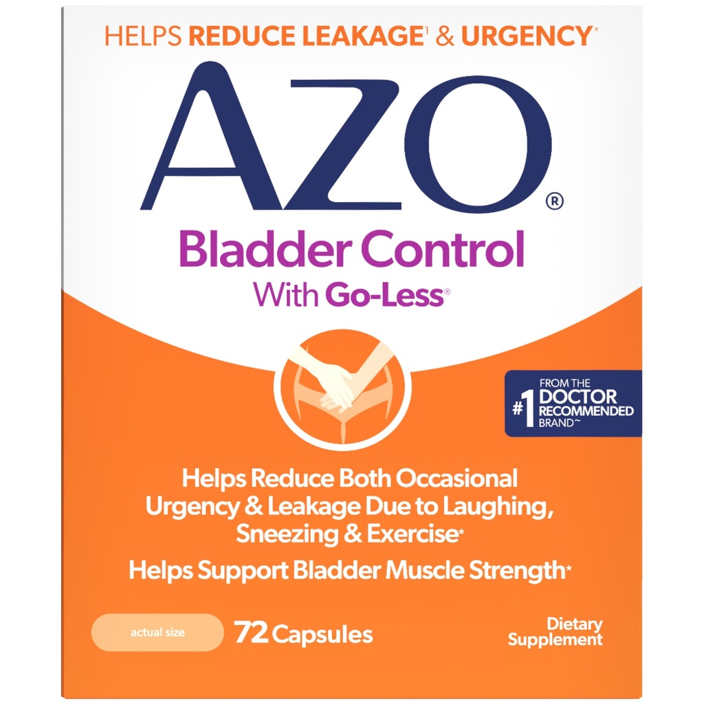 AZO Bladder Control med Go-Less Daily Supplement ® Hjelper Redusere Avslappende urency, lekkasje på grunn av latter, nysing og mosjon † | | 72 Kapsler