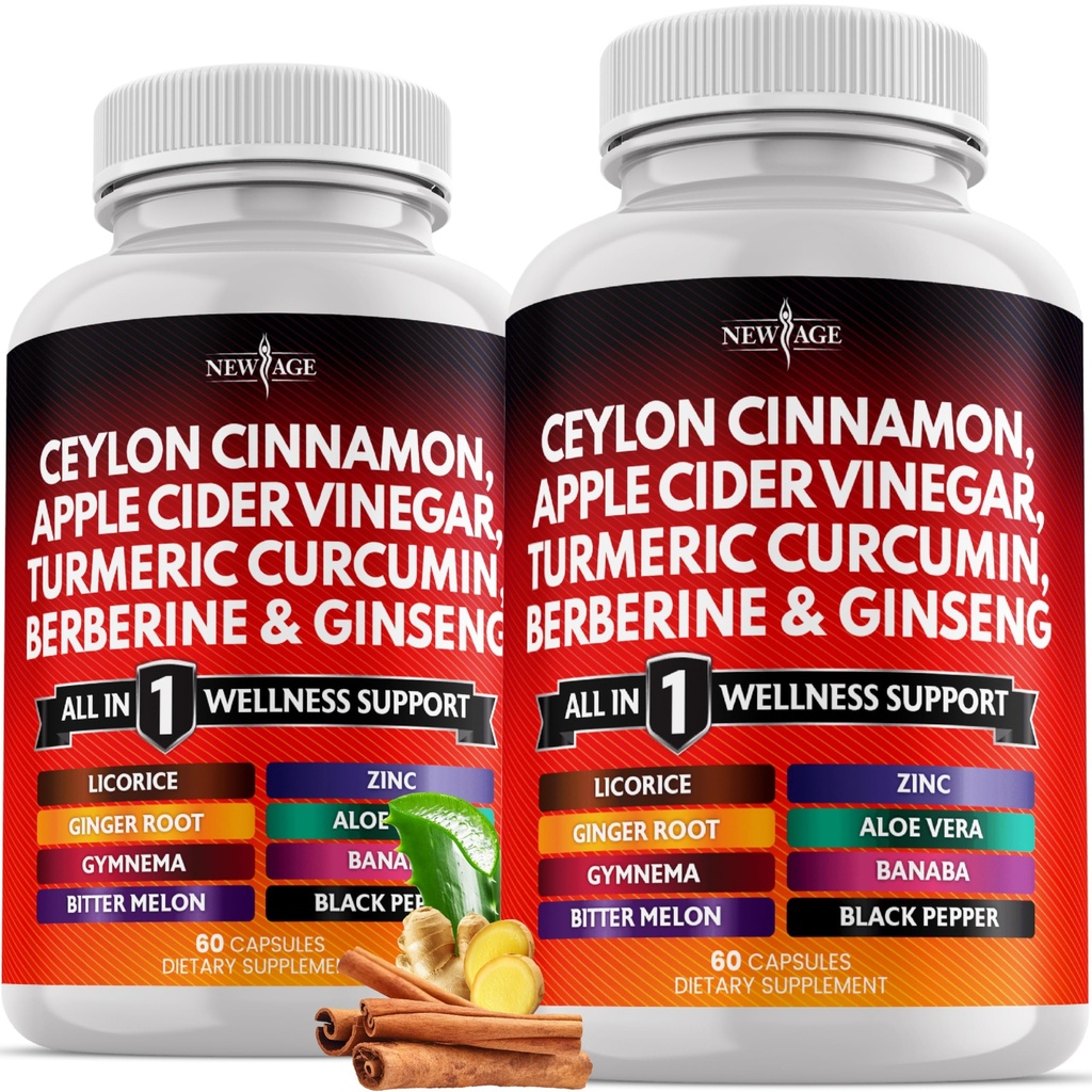 Ceylon Cinnamon, Turmeric, Apple Cider Vinegar, Ginseng, Aloe Vera, Berberine Plus Banaba, Ginger Root - 120 Grev