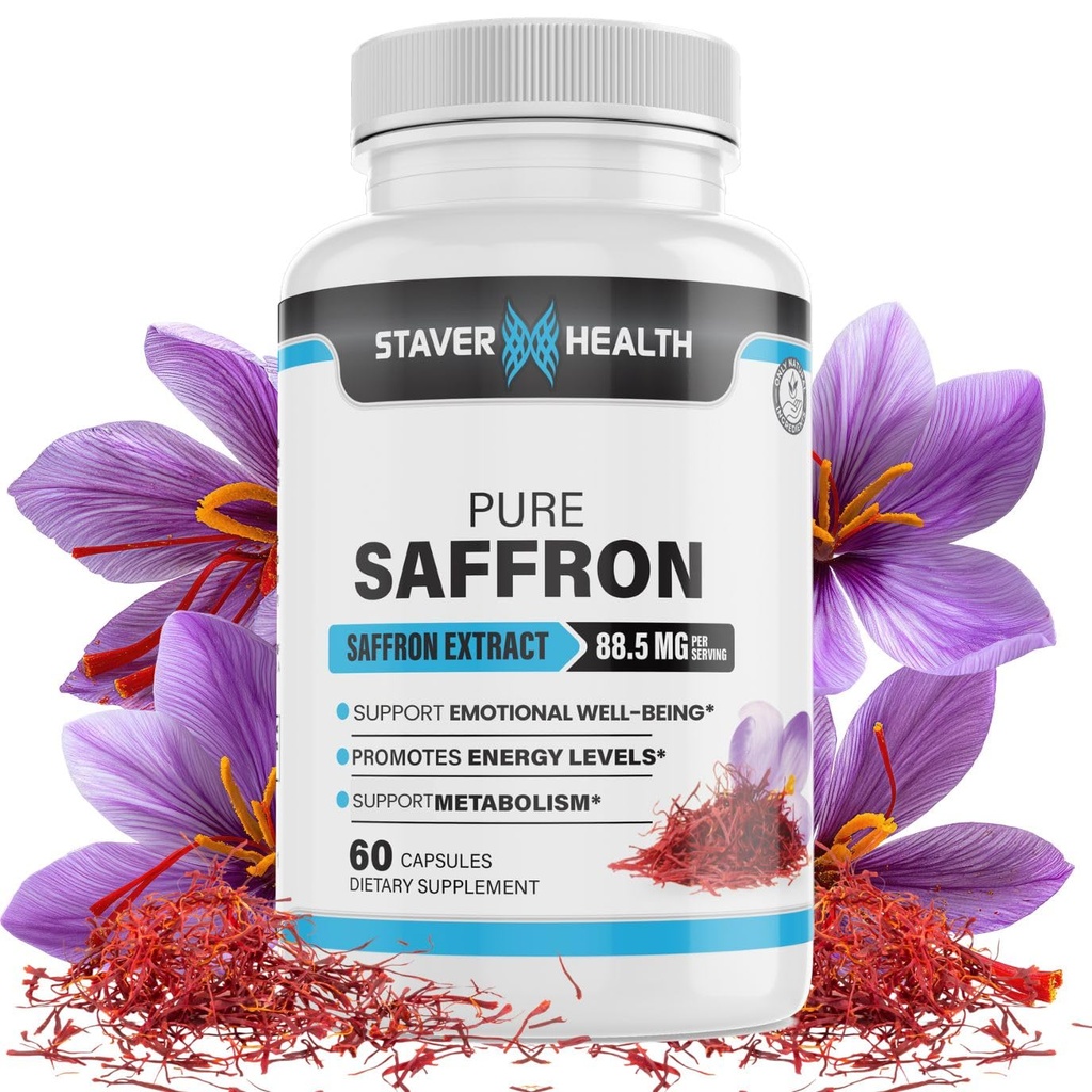Pure Saffron Extract Kapsler, 88,5 mg, 60 Veggie Kapsler for Mood Enhancement, og energi støtte