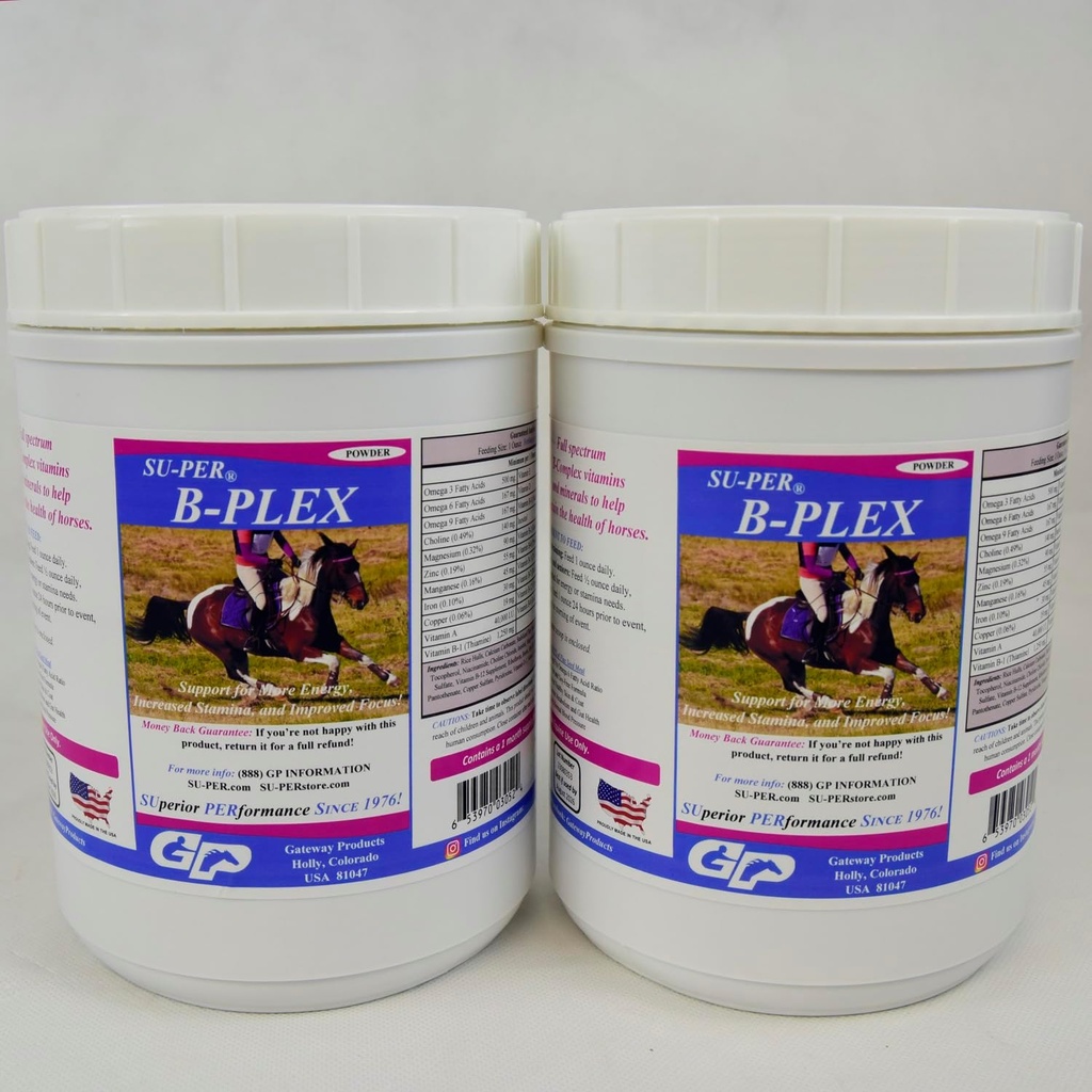SU-PER B-Plex pulver equin vitaminer - komplette B-Complex Horse vitaminer og mineraler Supplement - Sunn Hoves, røde blodceller, heste beroligende pulver - 2,5 pounds, (2 pakke)