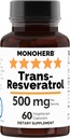 Trans Resveratrol 500 mg - 60 Veg Kapsler | 250 mg per kapsel - Servering Størrelse 2 Kapsler: 500 mg - 30 Tjenester