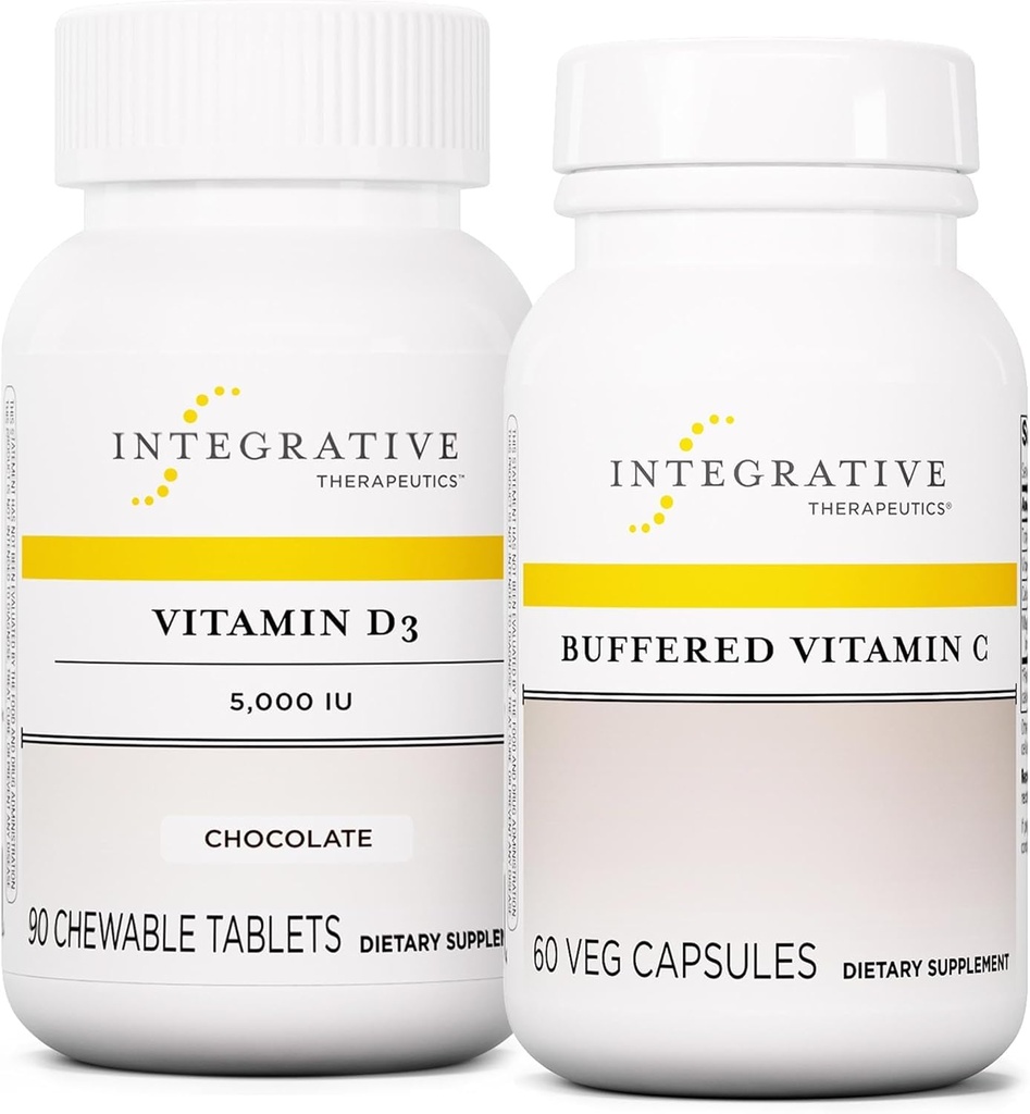 Integrative terapeutiske midler Bundle med Buffered vitamin C 1000 mg, 60 kapsler og vitamin D3 125 mikrog, 90 Chewables - Buffered vitamin C for antioksidant støtte * - vitamin D3 til støtte helse *