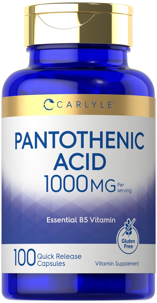 Carlyle Pantotensyre | 1000mg | 100 kapsler | Essential B5 Vitamin | Ikke-GMO, Glutenfri Supplement