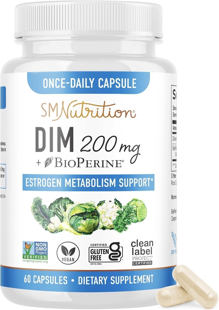 Supplement 200 mg østrogenbalanse for kvinner og menn Hormonal Acne, Hormon Balance, Menopause & Antioksidant støtte | Ren etikett prosjektet sertifisert, Vegan & Soja gratis diindolmetan | 60 Ct.