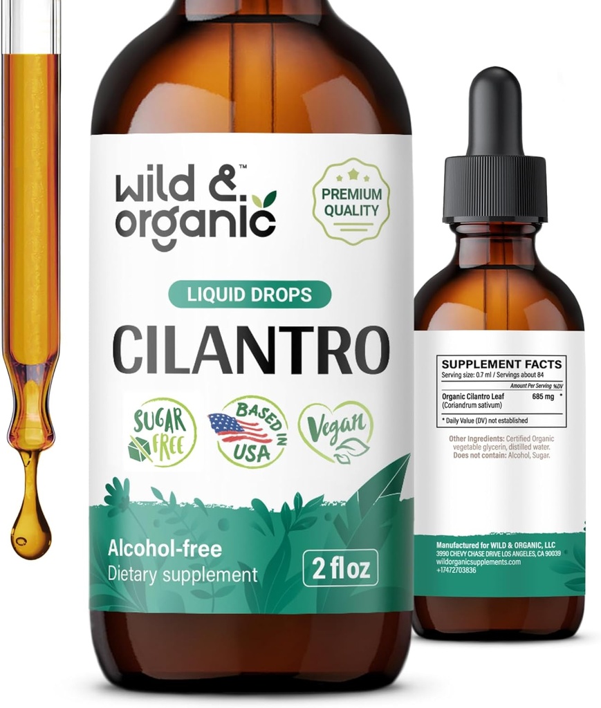 Wild & Organic Cilantro drops - Detox Cleanse med flytende Cilantro Supplement - Coriander Leaf ekstrakt Tinktur - Vegan, sukker og alkohol-fri - 2 fl oz