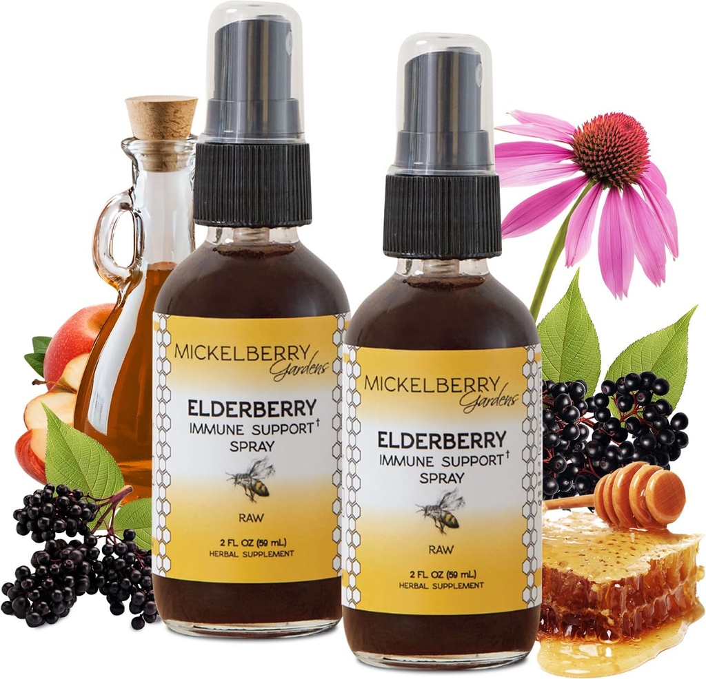 Mickelberry Gardens Elderberry Honning Propolis Throat Spray - Naturlig immunstøtte og Throat Coat for barn og voksne, 2 ounces (pakke med 2)