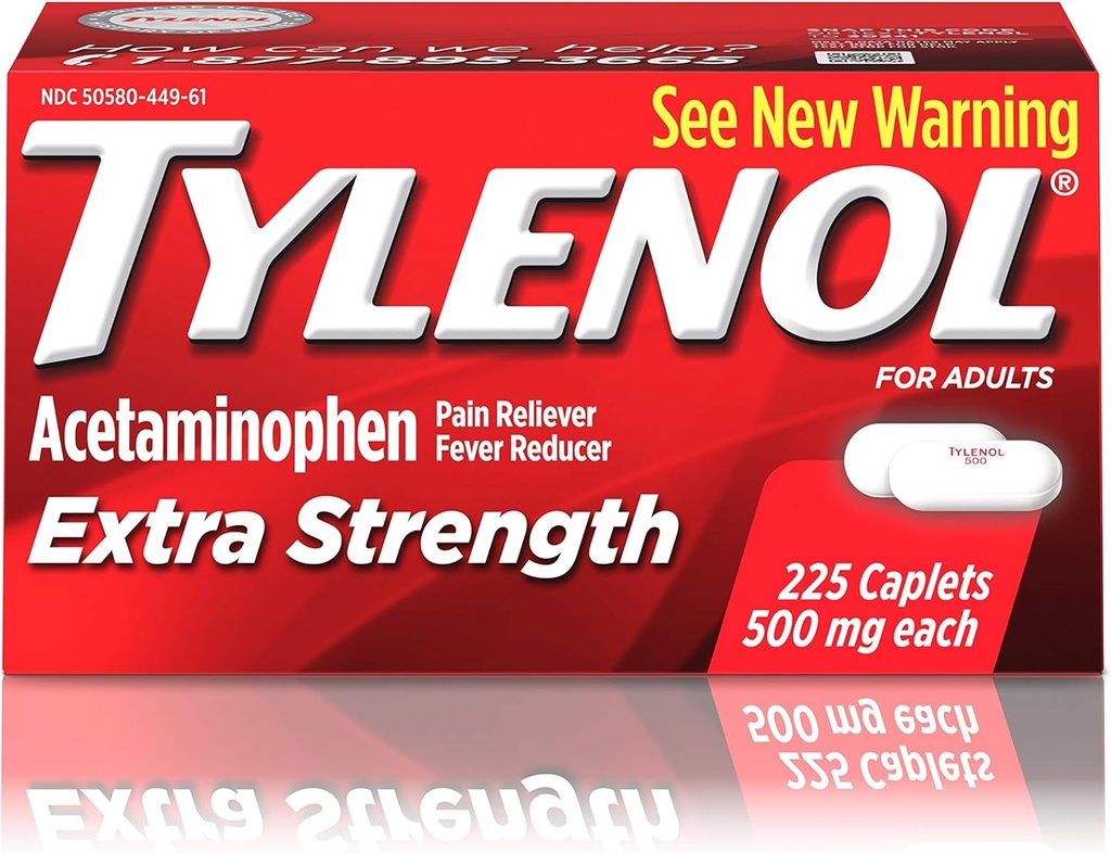 Tylenol ekstra styrke Caplets med 500 mg acetaminophen, smertefri & feber Reduserer, For hodepine, ryggsmerter og menstruell smertelindring, 225 ct