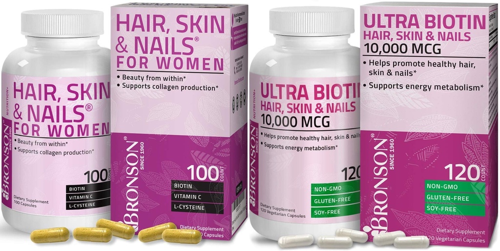 Bronson hår, hud og negler med biotin ekstra styrke vitamin Supplement for kvinner + Ultra Biotin 10.000 Mcg