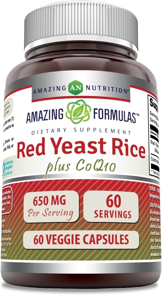 Amazing Formler Rød Yeast Rice 600 Mg Plus Coq10 50 Mg | Veggie Kapsler Supplement | Ikke-GMO | Glutenfri | Laget i USA (60 greve)