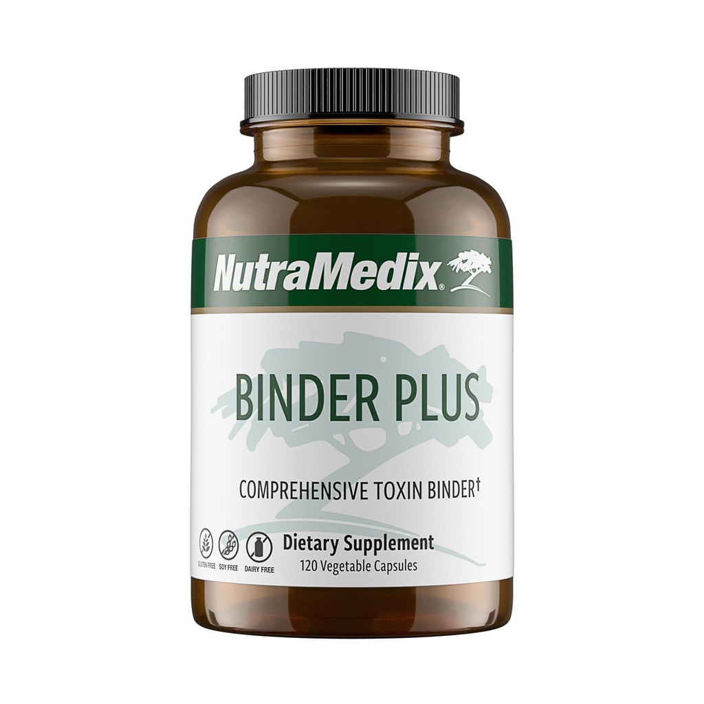 NutraMedix Binder Plus - Total Toxin Binder & Body Detoxifier - Prebiotic Antioxidant Support + Inulin, Bentonitt, Aloe Vera, Aktivert Charcoal, Fulvic Minerals & Chitosan (120 kapsler)
