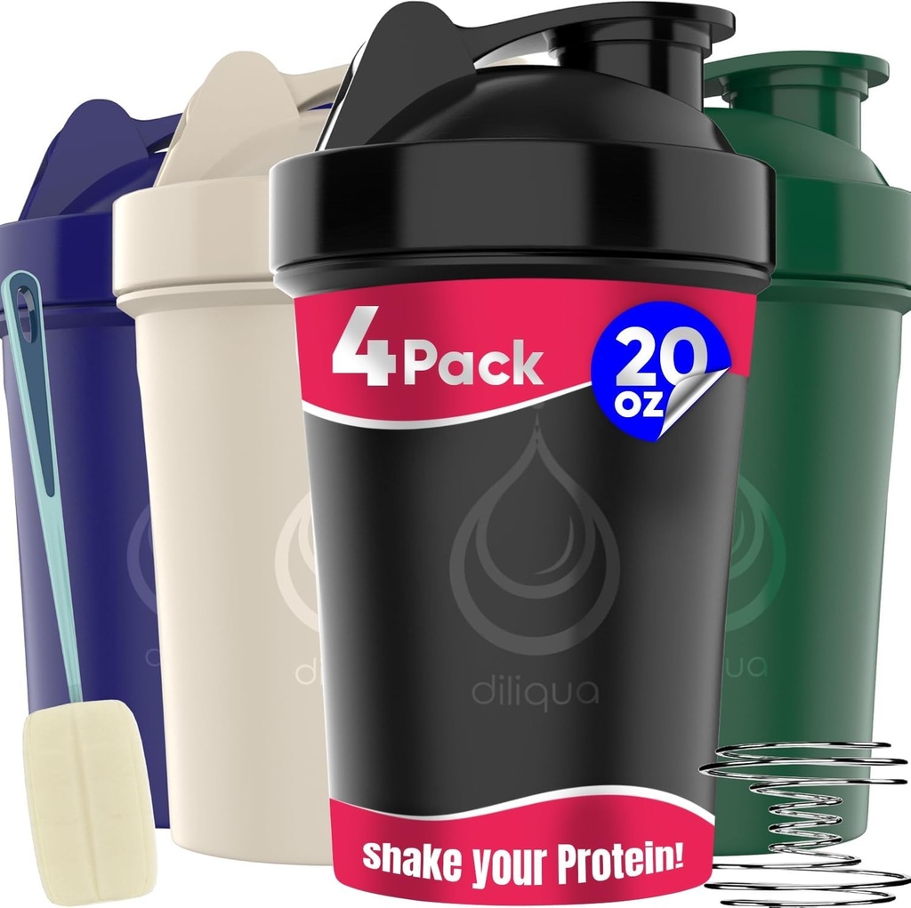 4 Pakning, 20 oz Shaker flasker med Wire Whisks for Protein Mixes | Leakproof Blender Shaker flaske pakke | BPA-fri & oppvaskmaskin Safe | Shaker flaske | Shaker kopper for rister flaske pakke