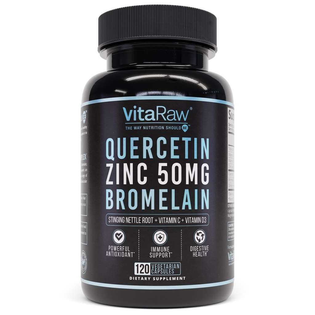 Quercetin med Bromelain 500 mg kapsler, støtter immunrespons, felles komfort, og total velvære - vitamin C, sink 50mg, & vitamin D3 5000 IE - immunisme helse piller