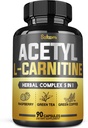 5in1 Acetyl L-karnitin komplekse kapsler - 2600mg daglig - Kropp, Helse og immun helse støtte - Kombinert Alpha Lipoic Acid, Grønn Te, Grønn Kaffebønner & Bringebær ketoner - 90 Antall i 3 måneder