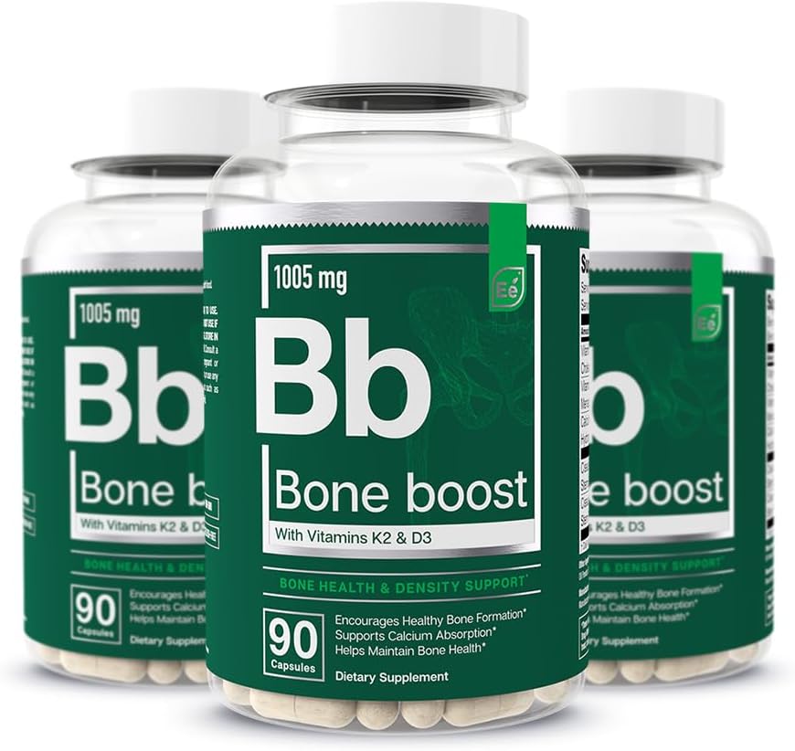 Essentielle elementer Bone Boost Helse Supplement - Bone støtte og kalsium Supplement med vitamin D 3, K2, Cissus Quadrangularis for bein styrke - 270 kapsler (90 dagers forsyning) (3-pakke)