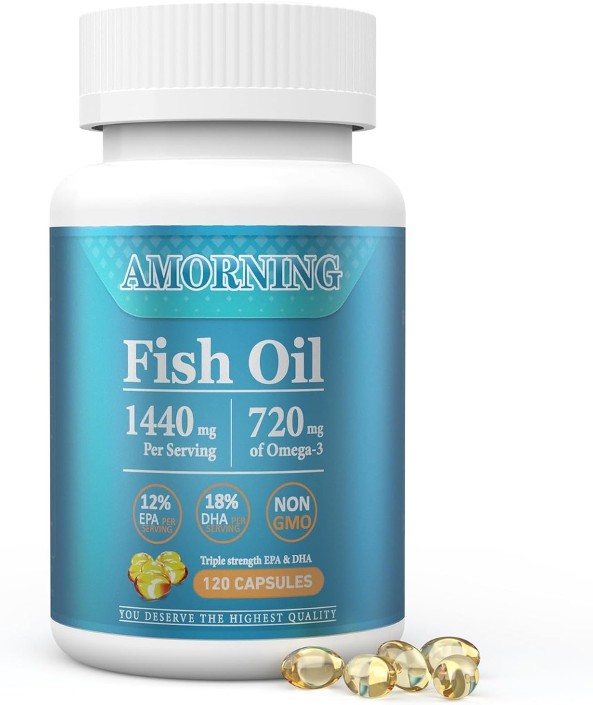 Fish-Oil Omega3-EPA DHA-Supplement Burpless-Softgels - 120Capsules 1440 mg per servering Mini størrelse Sunn hjerte støtte fettsyrer Supplement hjelper opprettholde sunne triglycerid nivåer