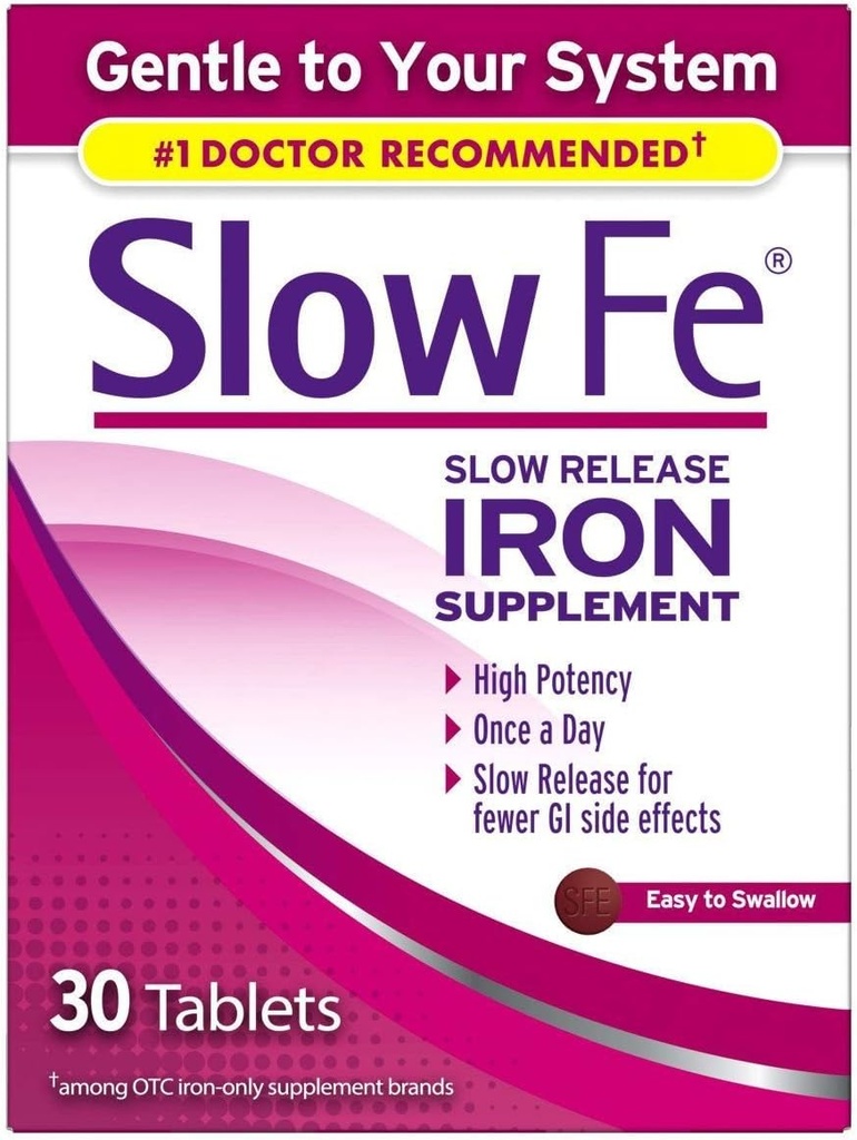 Slow Fe Slow Release Iron Supplement - 30 tabletter, pakke med 4