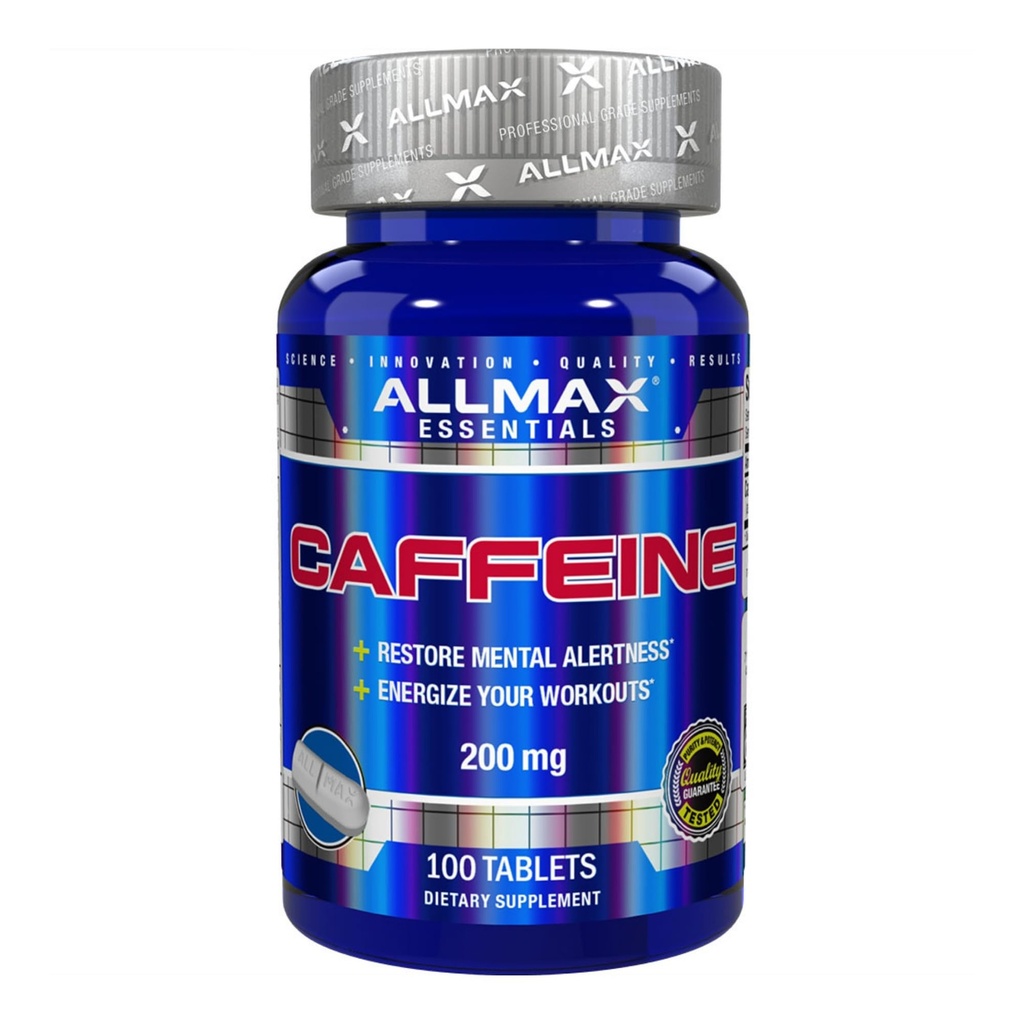 ALLMAX Ernæring Koffeinpiller, ubegrenset energi og pre - Trening mental fokus, rask absorbering og vegan, 200 mg, 100 tabletter