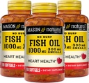 Mason Natural No Burp Fish Oil 1000 mg Omega,3 300 mg, støtter normal hjerte helse, 100 softgels (pakke med 3)