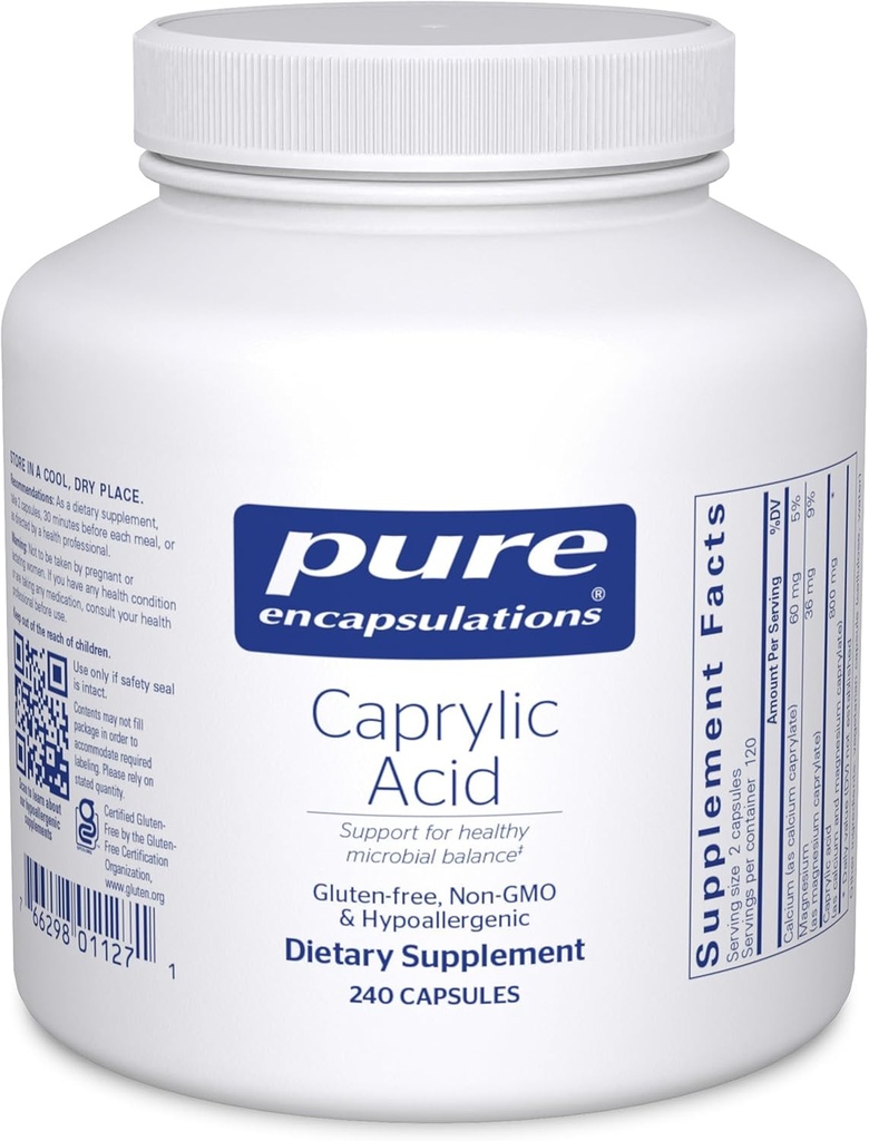 Rene innkapslinger Caprylsyre | Supplement for gut og digestiv helse, GI balanse, gastrointestinal støtte og intestinal helse * 240 kapsler