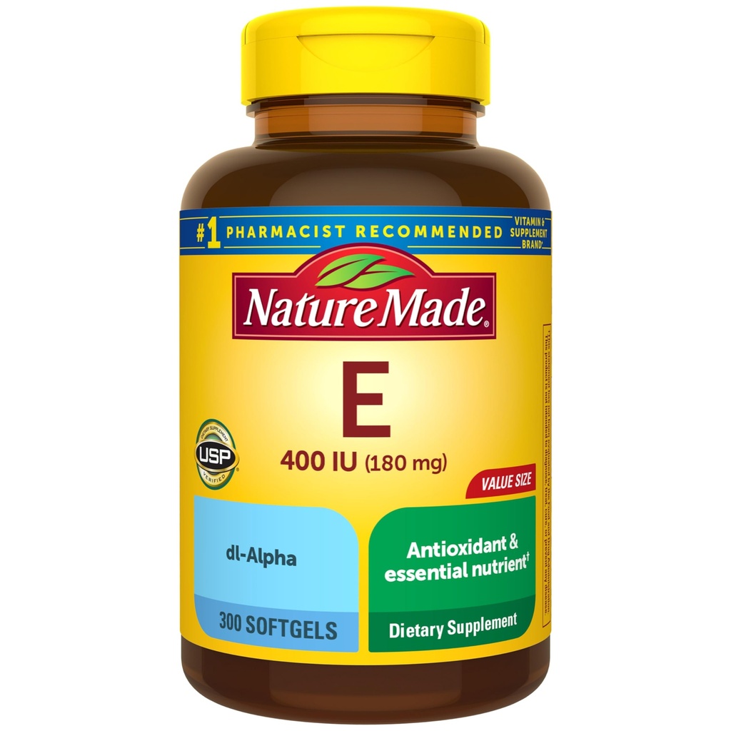 Naturlaget vitamin E 180 mg (400 IE) dl-alfa, kosttilskudd for antioksidant støtte, 300 Softgels, 300 dagers forsyning