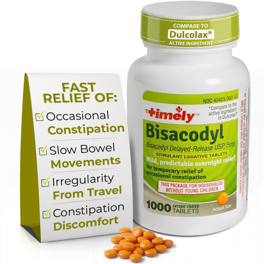 Tidlig Laxative Bisacodyl 5mg tabletter - Stimulante Laxatives for bindemiddel raskt fungerende og gentle - Overnattingsventyr Relief for voksne -1000 tabletter