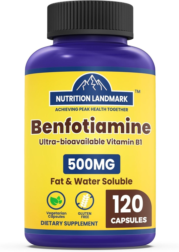 Benfotiamin, 500 mg, en fettoppløselig form av tiamin, sunn metabolisme, ultrabiotilgjengelig vitamin B1, høy styrke, glutenfri, ikke-GMO, vegetarisk, 120 kapsler