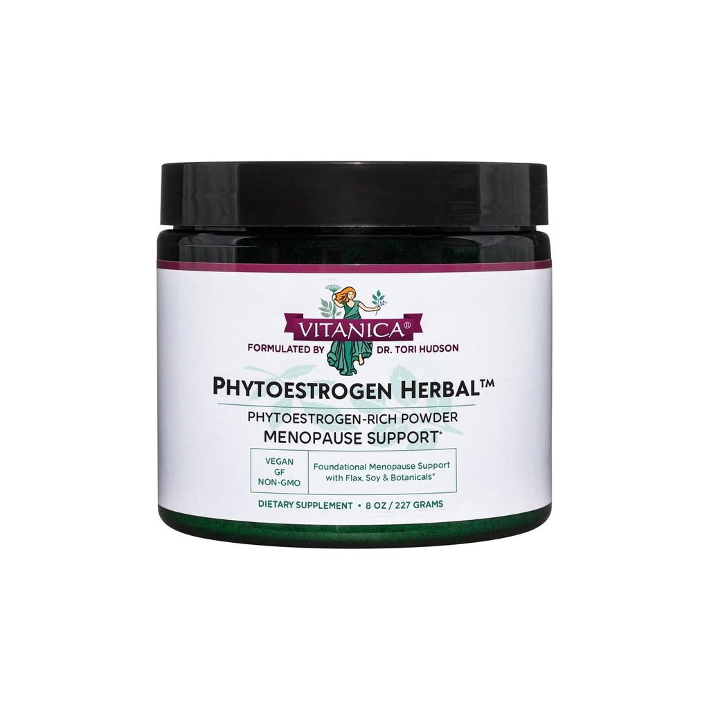 Vitanica Phytoestrogen Herbal ikke-GMO PMS, Menopause Relief Supplement for kvinner, Hormon Balance, Natt Sweats & Hot Flash Relief, Soya Isoflavoner, Vegansk, Powder 8 Oz (Phytoestrogen Herbal)