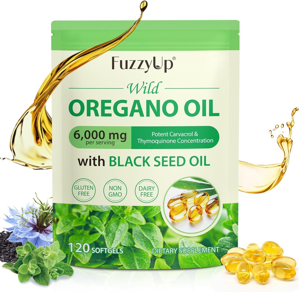Oregano oljekapsler, 2 i 1 6000 mg olje av Oregano med svart frøolje 200 mg, olje av Oregano softgels 120 greve, organisk oregano oljekapsler, immunstøtte, ikke-GMO, Dairy-Free, Glutenfri