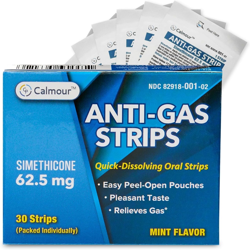 Anti Gass Relief 30 Strips | Mint Flavor Oral Oppløselig Anti Bloating Relief Strips | Rask gass Relief for voksne | Effektiv Bloating Relief for kvinner | Simeticone Anti Bloating for kvinner