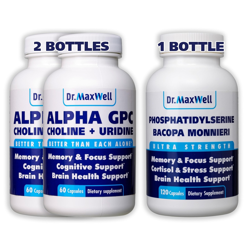 Alpha GPC & Uridin 2X 60 Kapsler + Fosfatidyserin & Bacopa 1x 120 Kapsler, 2 måneders forsyning