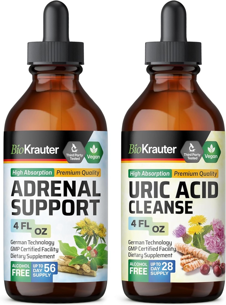 BIO KRAUTER Adrenal støtte Tinktur 4 Fl. Oz. & Uric Acid støtte Tinktur 4 Fl. Oz.