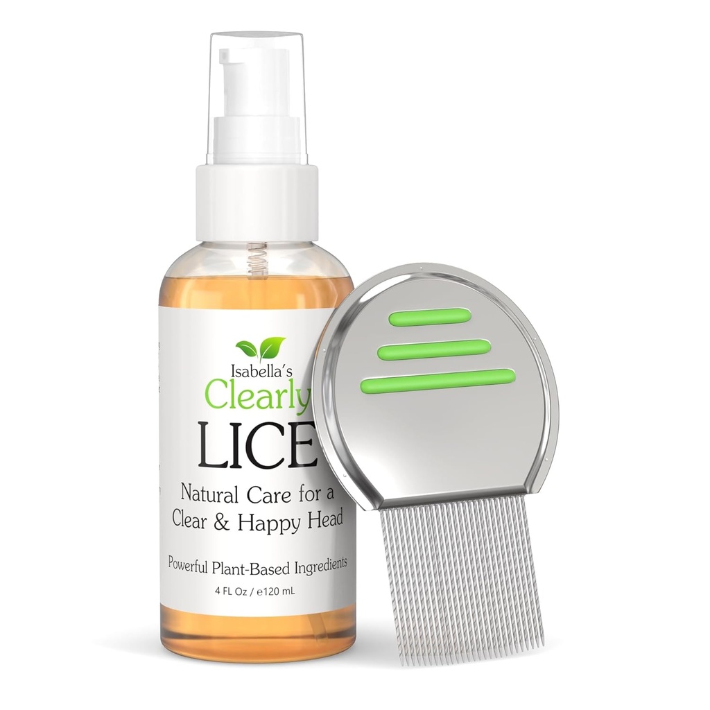 Isabellas tydelige LICE, blanding av naturlige og essensielle oljer | Ikke-giftig Scalp Oil for Lice og Nits med Metal Nit Comb (inkludert) | Neem, Rosemary, Cedarwood | for voksne og barn | laget i USA