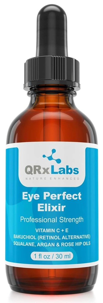 Eye Perfect Elixir - Med Bakuchiol (retinol alternativ), ren Argan og Rosehip oljer, Squalane, Vitamin C & E - beste anti-aldring behandling serum for poser, Puffiness, Wrinkles, Crow Feet