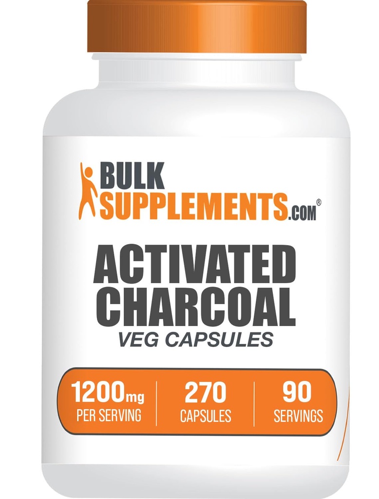 BulkSupplements.com Aktivert Charcoal Capsules - Coconut Charcoal, Aktivert Charcoal for Njuresupport, Aktivert Charcoal Pills - Vegan, 3 Kapsler per servering (1200mg), 270 Veg Kapsler