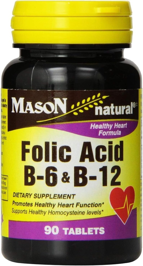 Mason naturlig folsyre, B-6 & B-12 tabletter 90 ea (pakke med 2)