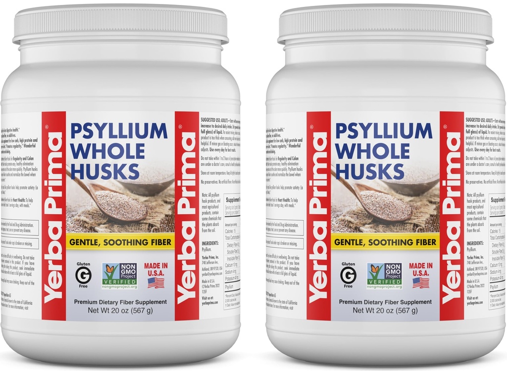 Yerba Prima Hele Psyllium Husk Fiber Supplement 20 oz (Pack of 2) - Vegan, Glutenfri, Ikke-GMO