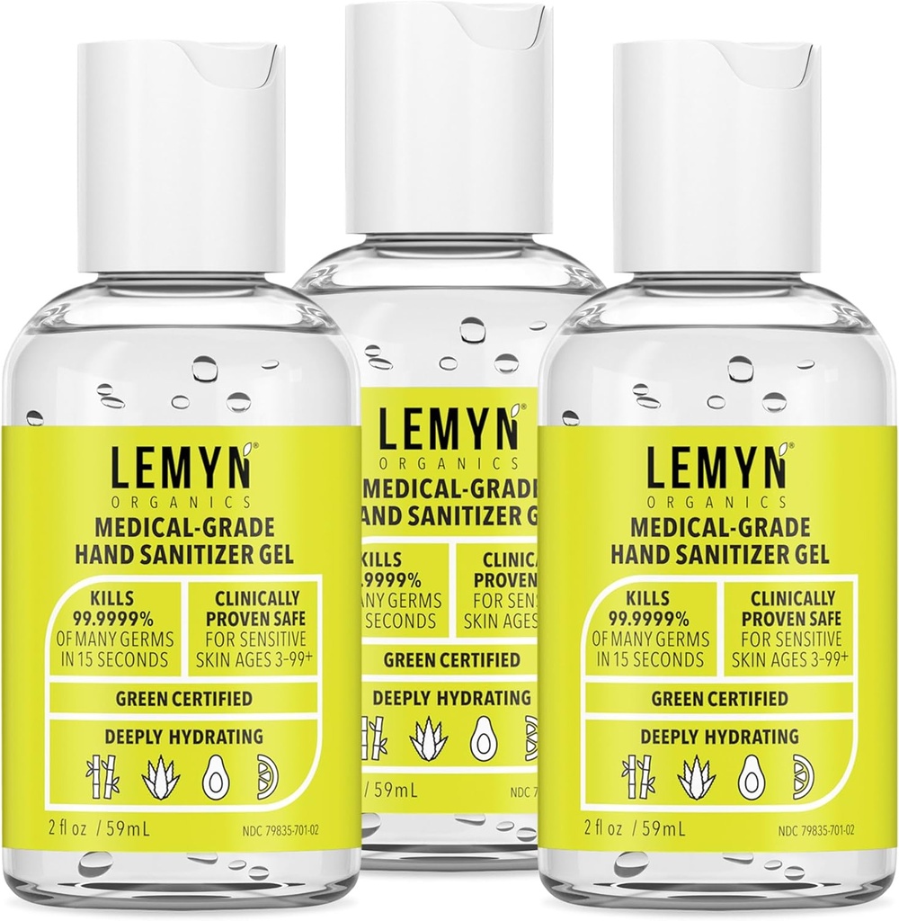 Medisinsk klasse hånd Sanitizer Gel - 97% ORGANIC - 2 FL.OZ. PAKNING 3